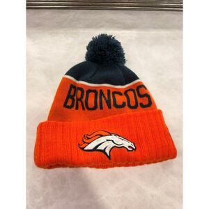New Era Denver Broncos NFL Knit Pom Beanie Hat Orange Navy Blue Fleece Lined